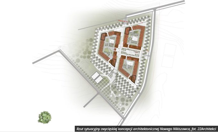 mapa przedstawiająca trzy budynki z Nikiszowca w Katowicach z programu Mieszkanie Plus 